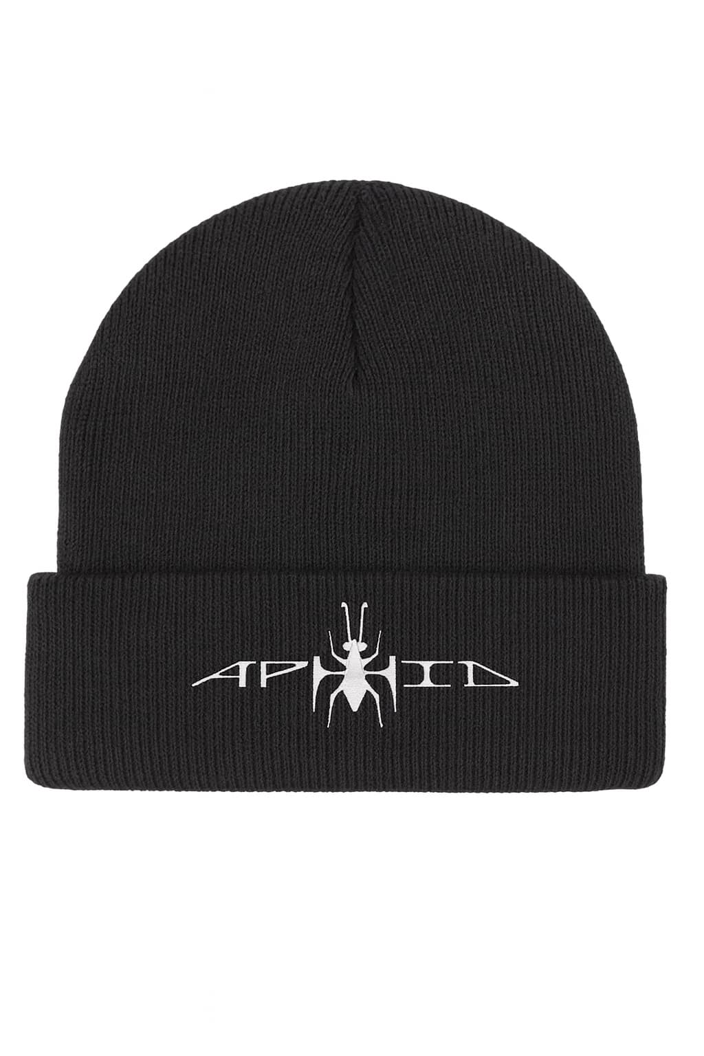 Black Aphid beanie with a white embroidered logo